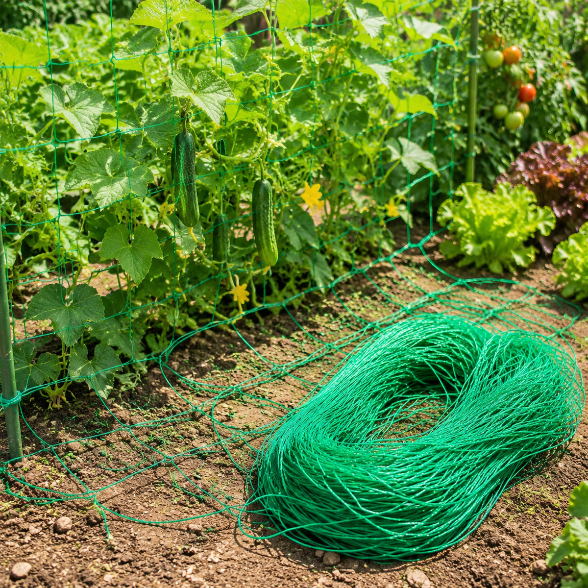 Verdant Garden Netting Mesh, 2.7m Square Trellis for Climbing Plants, Synthetic Polymer Support for Peas & Beans