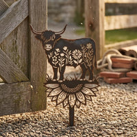 Highland Cow Stake Sign Weathered Finish Highland Cow Stake Floral Design