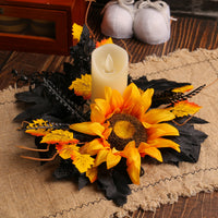 Halloween Candle Wreath with Artificial Sunflowers for Table Decor