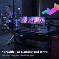 2 Pieces K-frame Computer Workstation Desk and Chair Combo PC Gamer Desk with Storage Gaming Desk and Chair Set with Ergonomic Features Suitable for Students Professionals Home Office