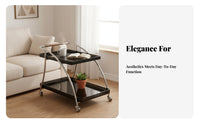 2-Tier Rolling Trolley Transparent Design Mobile Furniture Movable with Casters Vintage Retro-& Aestheticd for Students, Bedroom