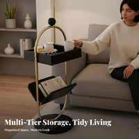 2-Tier Oval Stand Space-Saving Magazine Rack Table Multi-Functional for Bedroom