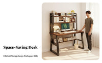Desk with Bookshelf Writing Desk with Drawers Multi-functional Study Table Engineered Wood Stable Construction Suitable for Students Bedroom Dorm Room