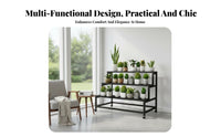 3-Tier Stand with Hanging Bar Stepped Shelves for Living Room, Office