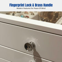Wooden Jewelry Box, Hardwood Storage Cabinet with Fingerprint Lock, Multitier Organizer for Necklaces, Earrings, Rings