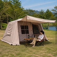 Tunnel Camping Tent, 4 Season Family Tent 3000mm Waterproof, 420x300x200cm with Extended Awning, Gold and Silver Tape