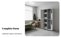 Dormitory Loft Bed with Drawers Space-Saving Steel Bunk Bed with Storage Guardrails Metal Wardrobe Cabinet for Workers, Adults, Hostel, Bedroom