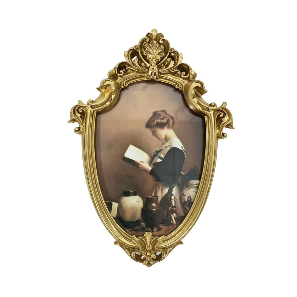 Resin Picture Frame Vintage Oval Picture Frame Gold Toned for Living Room
