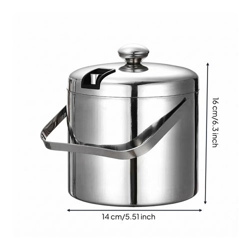 Stainless Steel Ice Bucket Condensation Resistant Two-Layer Ice Bucket Portable Barware for Chilled Drinks