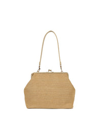 Woven Handbag with Contrast Stripes, Retro Shell Shape, Light Luxury Style