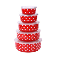 5 Pieces Enamel Bowls with Lids Floral Bowl Set Dishwasher Safe for Refrigerator