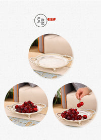 Nordic Style Iron Fruit Bowl with Pearl Handle for Snacks and Cake