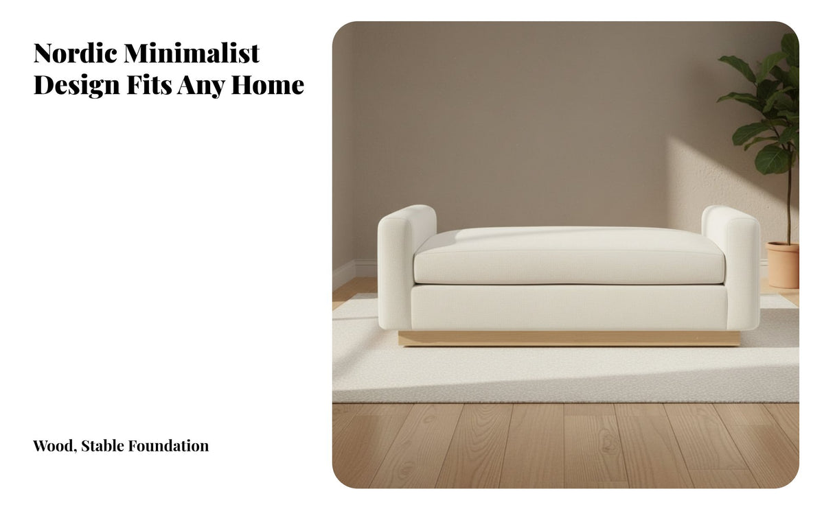 Nordic Inspired End of Bed Bench Designer Design Aesthetic Modern Bedroom Bench Multi-Functional Living Room Settee Comfortable Cushioning for Interior Decorators, Homeowners, Couples, Cloakroom, Hallway, Window Nook