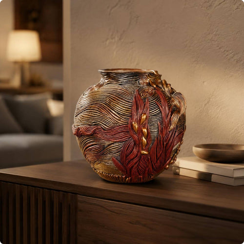 Decorative Flower Pot Textured Surface Tabletop Planter 3D Design