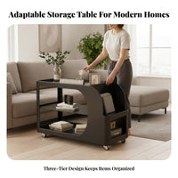 Movable with Wheels Multi-Level Rolling Side Table Mobile Design Multi-Tier Rolling Mobile Unit Space-Saving Household Furniture Reeded Glass Surface for Apartment Dwellers, Homeowners, Office Workers, Living Room, Small Areas, Bedroom, Kitchen