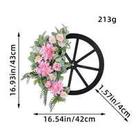 Pink Flower Wreath No Maintenance Wheel Wreath Decor Gift Ready Floral Door Hanger for Porch