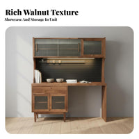 Black Walnut Dining Cabinet Space-Saving Design Dining Table Cabinet Combo Solid Wood Construction Multifunctional Kitchen Hutch for Families, Couples