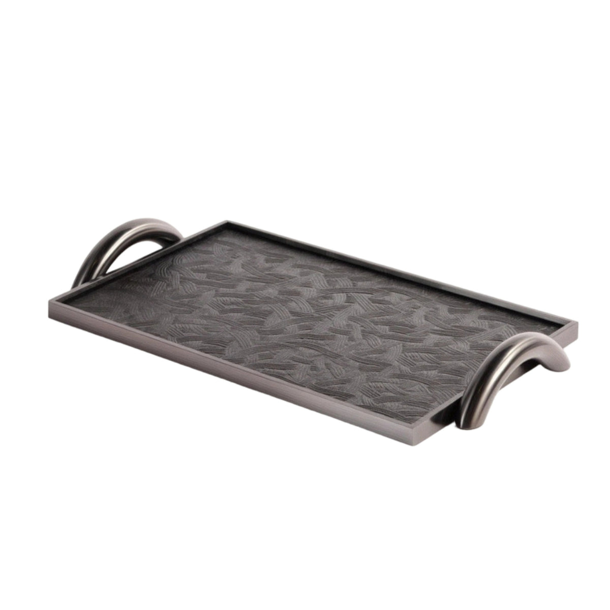 Tray with Handles Textured Rectangular Tray with Metal Handles Elegant for Coffee Table