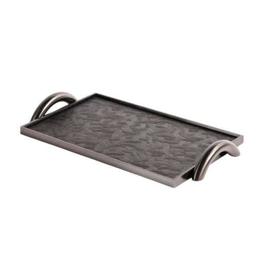 Tray with Handles Textured Rectangular Tray with Metal Handles Elegant for Coffee Table