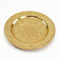 Gold Serving Tray with Raised Rim Ornate Decorative Tray Metal Platter Traditional for Hosts, Table Decor, Tea Service, Banquets