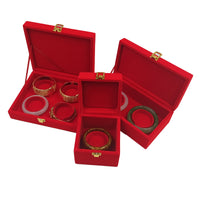Red Velvet Wooden Bangle Storage Box with Dragon and Phoenix Design, 4-Slot