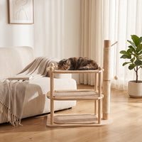 Feline Activity Center with Scratching Surface Multi-Level Wooden Feline Activity Center Sisal-Wrapped Furniture for Cats, Kittens, Living Room