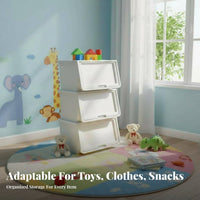 Front-Opening Container Easy Retrieval Organizer Box Stackable Design Space Saving for Parents, Families, Playroom, Bedroom