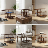 Desktop Storage Rack Walnut-Finish Tabletop Mug Rack with Three Shelves Multi-Level Shelving for Countertop