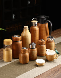 Bamboo-Woven Insulated Bottle, Chinese Style, Vintage, Small, Portable