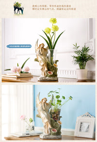 欧式花瓶天使玻璃花瓶创意摆件桌面小饰品树脂工艺品批发一件代发