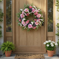 flower wreath Pink Rose and Blueberry Wreath Flower Garland for Wall Decor, Farmhouse, Wedding