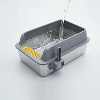 Stainless Steel Cat Litter Tray with High Sides, Open Pan with Ladle, Easy Indoor Multi-Cat Home Solution