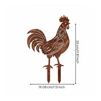 Vintage Metal Chicken Stake Rustic Weathered Chicken Silhouette Yard Sign for Lawn
