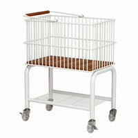 Wire Laundry Basket Trolley Wooden Handle Wheeled Laundry Rack Two-Tier