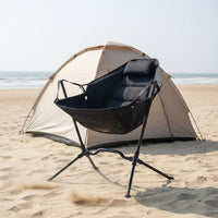 Foldable Rocking Chair With Headrest Portable Lounge Rocker Padded Seat Camping Moon Chair for Beach, Picnic