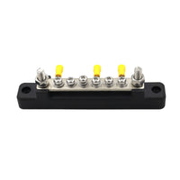 RV Marine 150A Busbar 6-Way Terminal Block with 6 Yellow Terminals, Straight Single Row with Transparent Cover