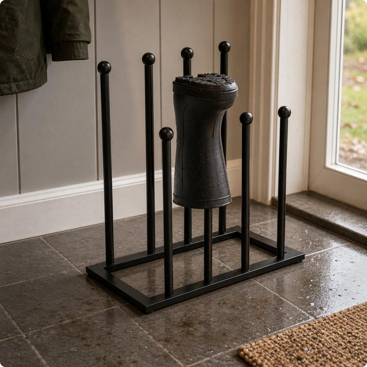 Black Metal Boot Rack Sturdy Upright Boot Stand Space-Saving