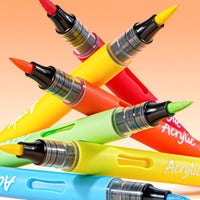 12 Pieces Carrying Handle Direct-Liquid Acrylic Markers Color Card Soft-Tip Acrylic Markers Bright Colors Paint Pen Set Organized Storage