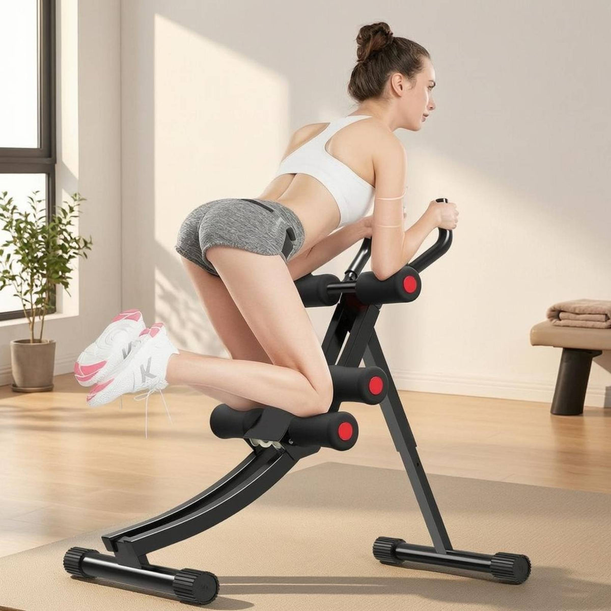 Built-in Display Standing Ab Exerciser Matte Black Foam-Padded Ab Exercise Machine Upright Handlebars Core Workout Machine Curved Frame for Indoor Exercise