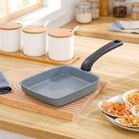 Induction Hob Egg Pan and Poached Egg Pan for Breakfast, Non-Stick Frying Pan and Steak Pan with Wood Grain Handle, Single Bottom, No Lid