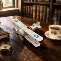 Vintage Biplane Figurine Retro Propeller Plane Model Detailed Finish