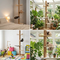 Cat Climbing Frame Activity Center with Space Capsule, 6-Level Solid Wood Multi-Layer Board Tree Indoor Playground for Large Multi Indoor Cats