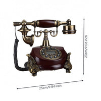 Antique-Style Corded Telephone Brass-Toned Vintage Wired Telephone Ornate Decorative Push-Button Phone