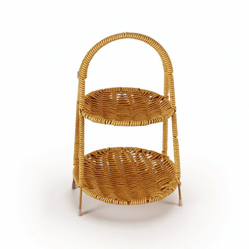 Woven Display Stand Rustic Rattan Style Stand Open-Frame for Kitchen, Homeowners