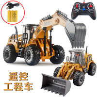 Remote Control Construction Vehicle Toy with Lights, USB Charging, Bulldozer and Excavator Model for Kids