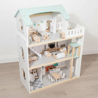 DIY Assembly Wooden Dollhouse Playset Sturdy Wood Construction Wooden Dollhouse Great Gift Idea Pretend Play House Sparks Creativity for Girls, Kids, Toddlers, Playroom