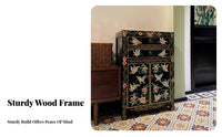 Tibetan Painted Chest Antique Finish Bedside Cabinet Ornate features sturdy Construction for Homeowners, Bedroom, Entryway