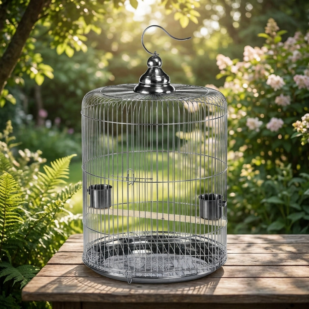 Round Cockatiel Cage and Budgie Cage, Stainless Steel Medium Bird Cage for Lovebird Cage, Metal Round Shape for Finch Canary Conures Parakeets
