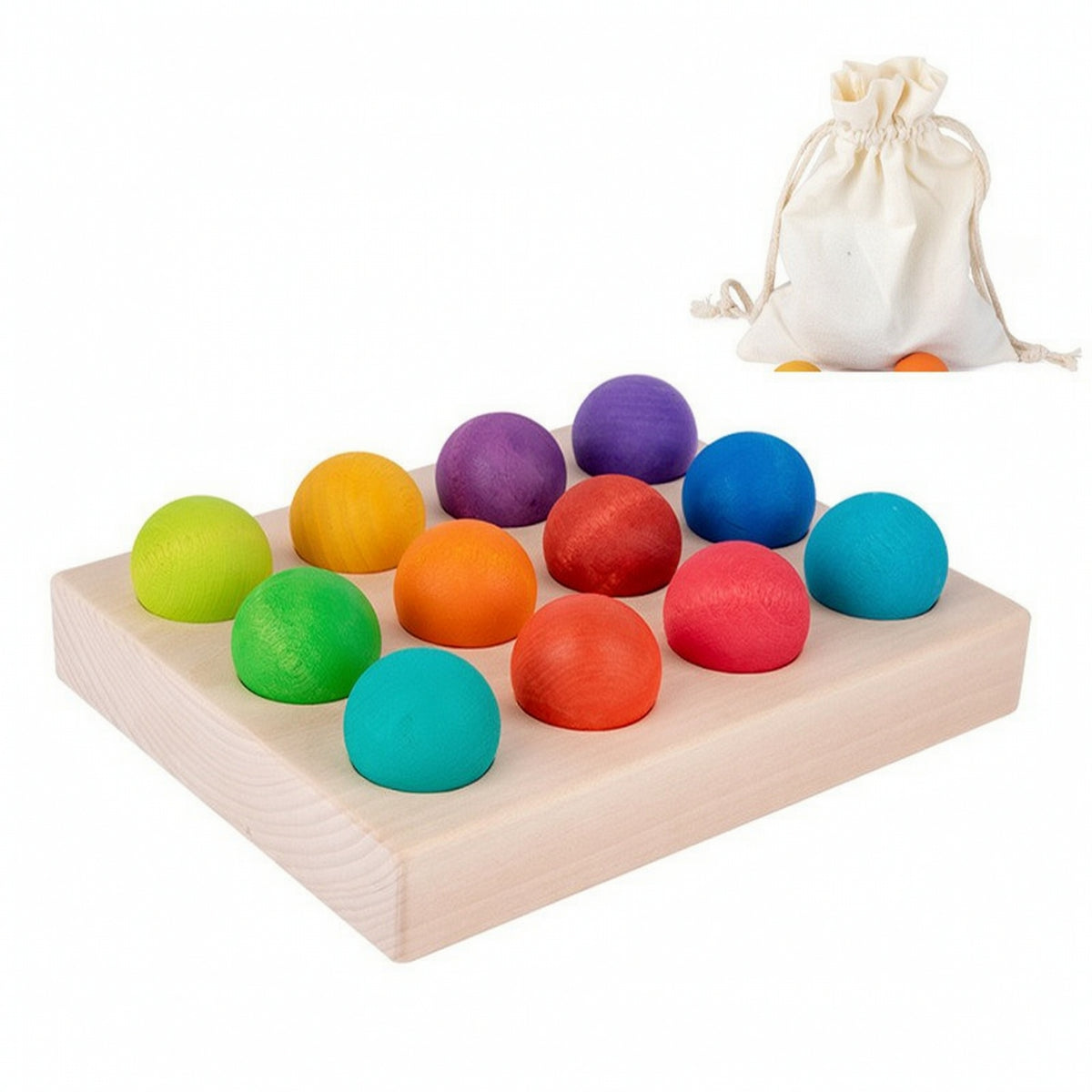 Natural Color Matching Toy with Storage Bag Smooth Color Sorting Board with Balls Educational Wooden Matching Board with Balls Fine Motor for Classroom