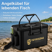 Collapsible Fishing Bucket, 21-32L EVA Foldable Bucket with Aerator, Portable Live Bait Bucket for Carp Fishing, Dark Wood Look